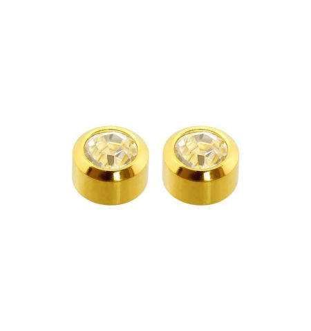 CAFLON PENDIENTES BOTON C/PIEDRA BLANCA CHAPADO