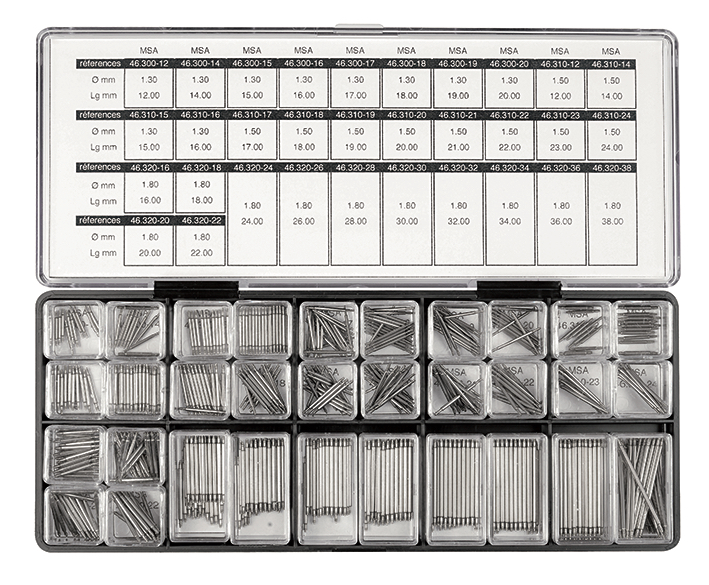 Surtido de pasadores doble seguridad Inox Ø 1.30-1.50-1.80 mm, 640 pcs