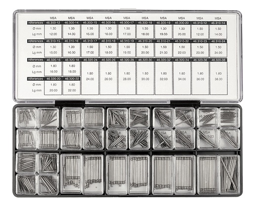 [99158] Surtido de pasadores doble seguridad Inox Ø 1.30-1.50-1.80 mm, 640 pcs